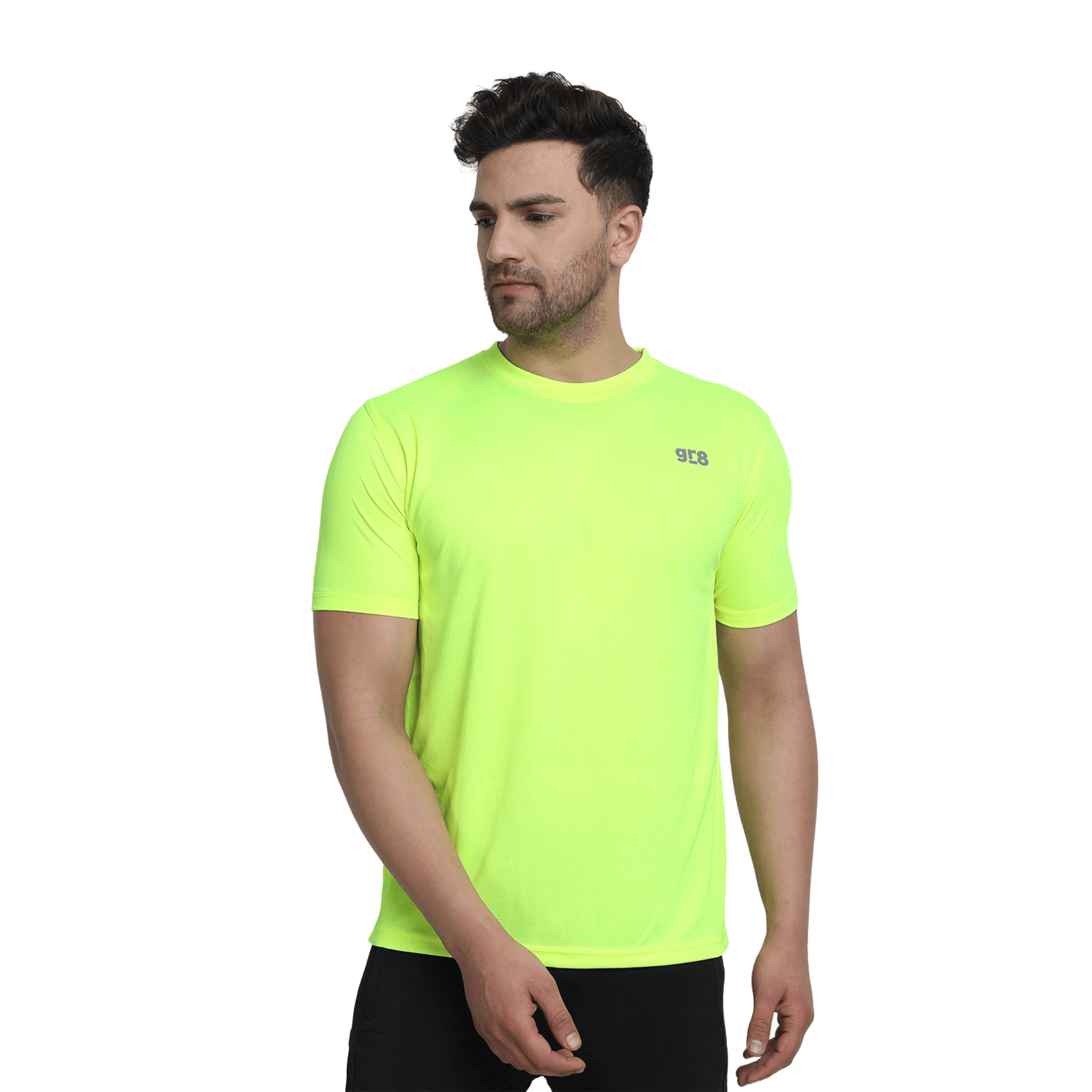 Front view of the neon GR8 training T-shirt