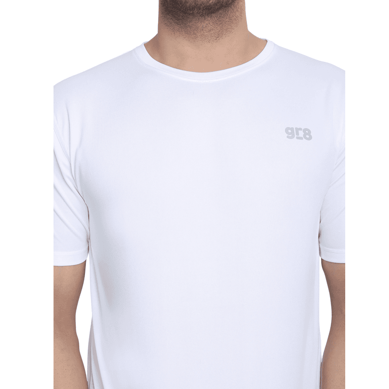 Close-up view of the white GR8 training T-shirt