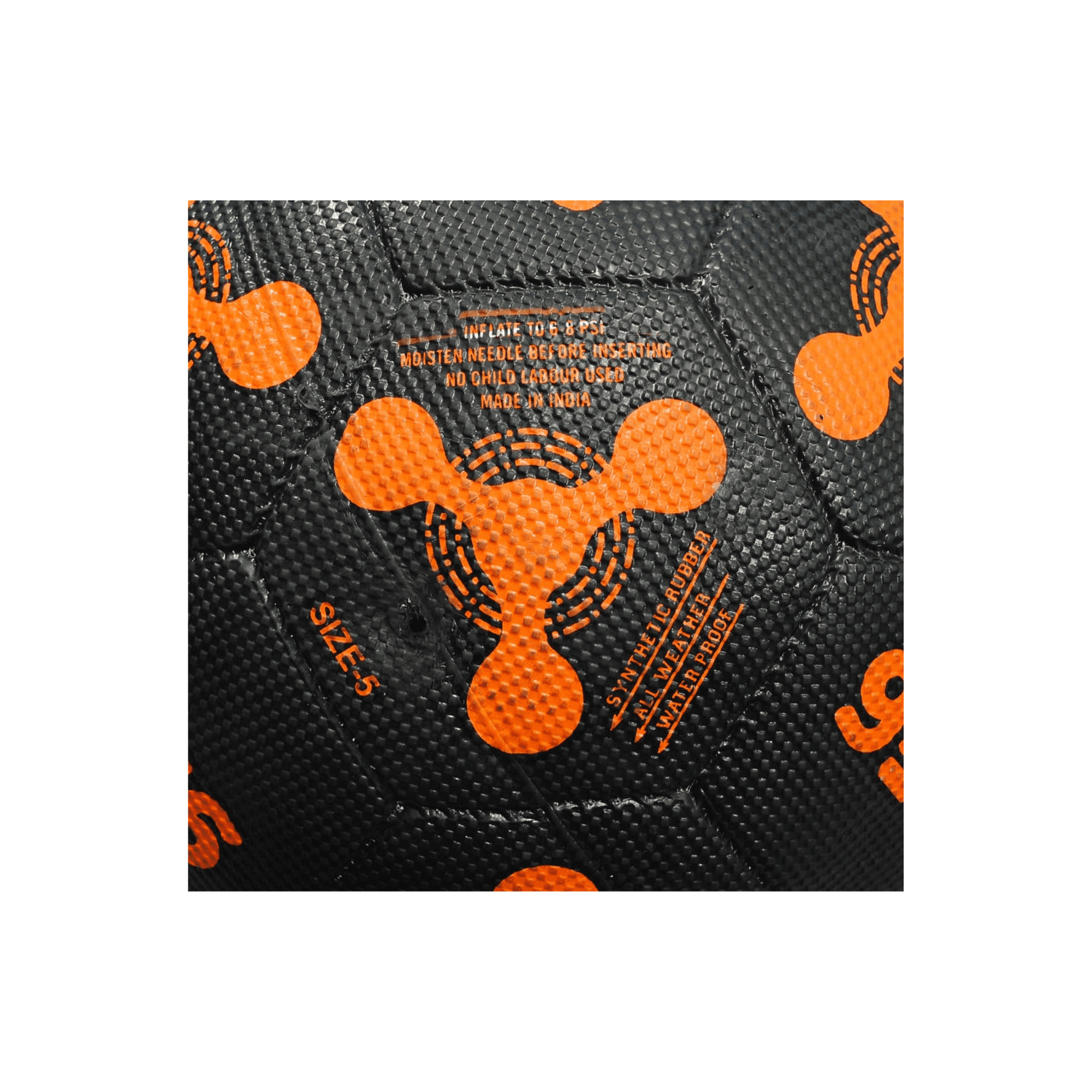 Close-up detail of the orange GR8 Leo football texture and print